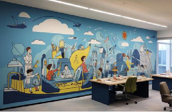 光泽办公室墙绘的特点。